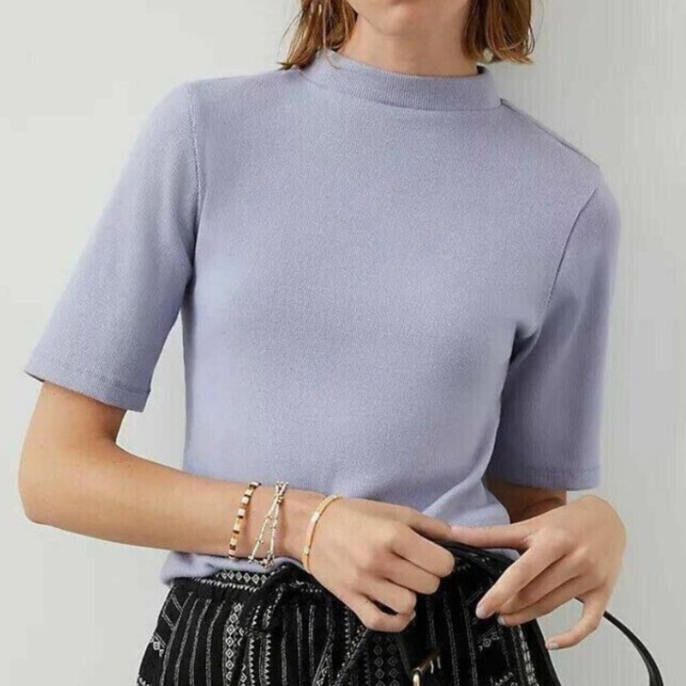 Maeve Anthropologie Lavender Sweater Ribbed Mock Neck Top Bodycon Stretch XS